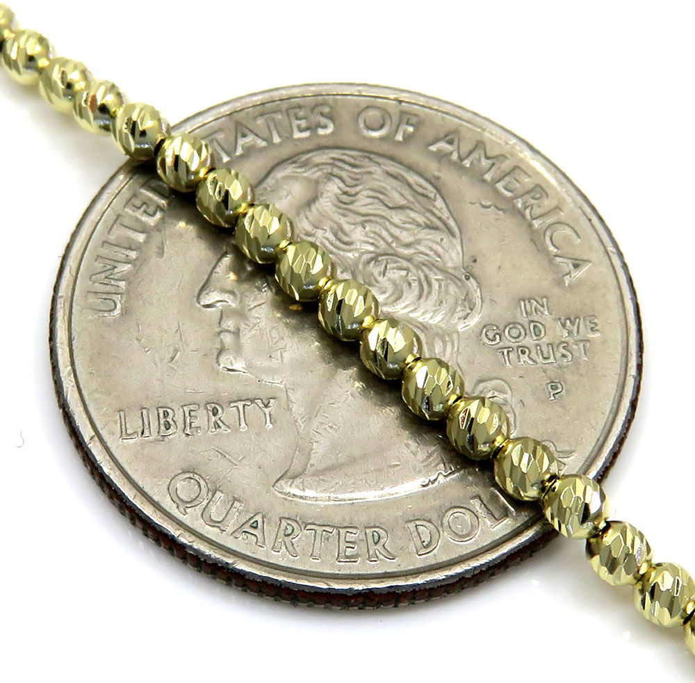 14k yellow gold diamond cut bead chain 16-24 inch 2.3mm