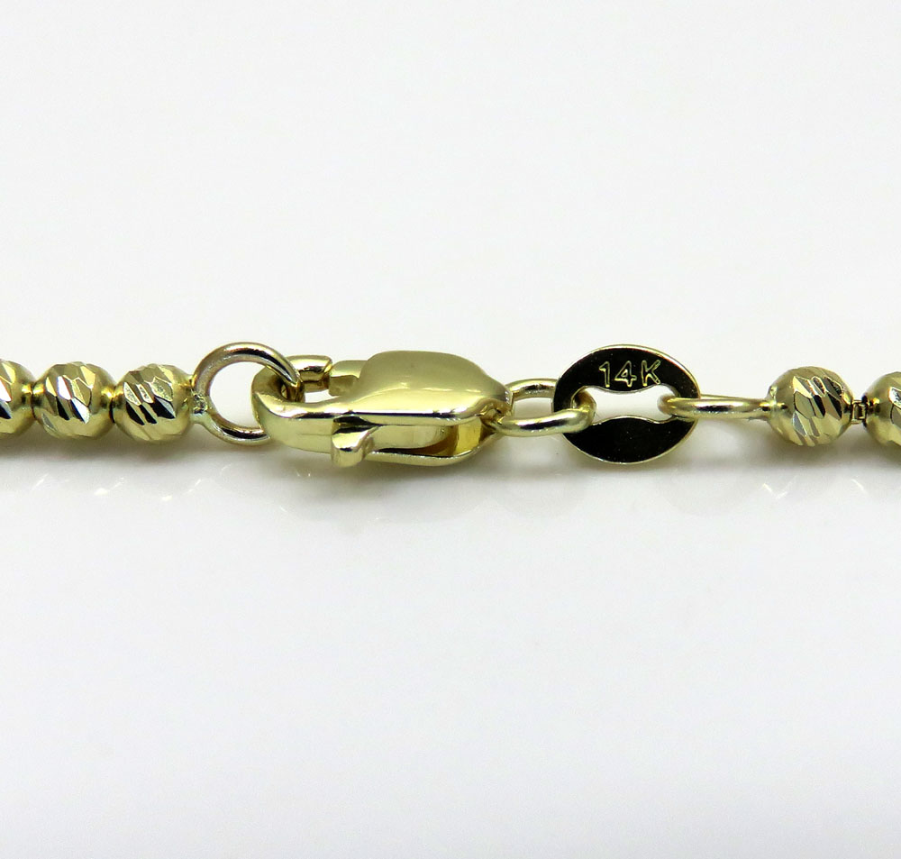 14k yellow gold diamond cut bead chain 16-24 inch 2.3mm