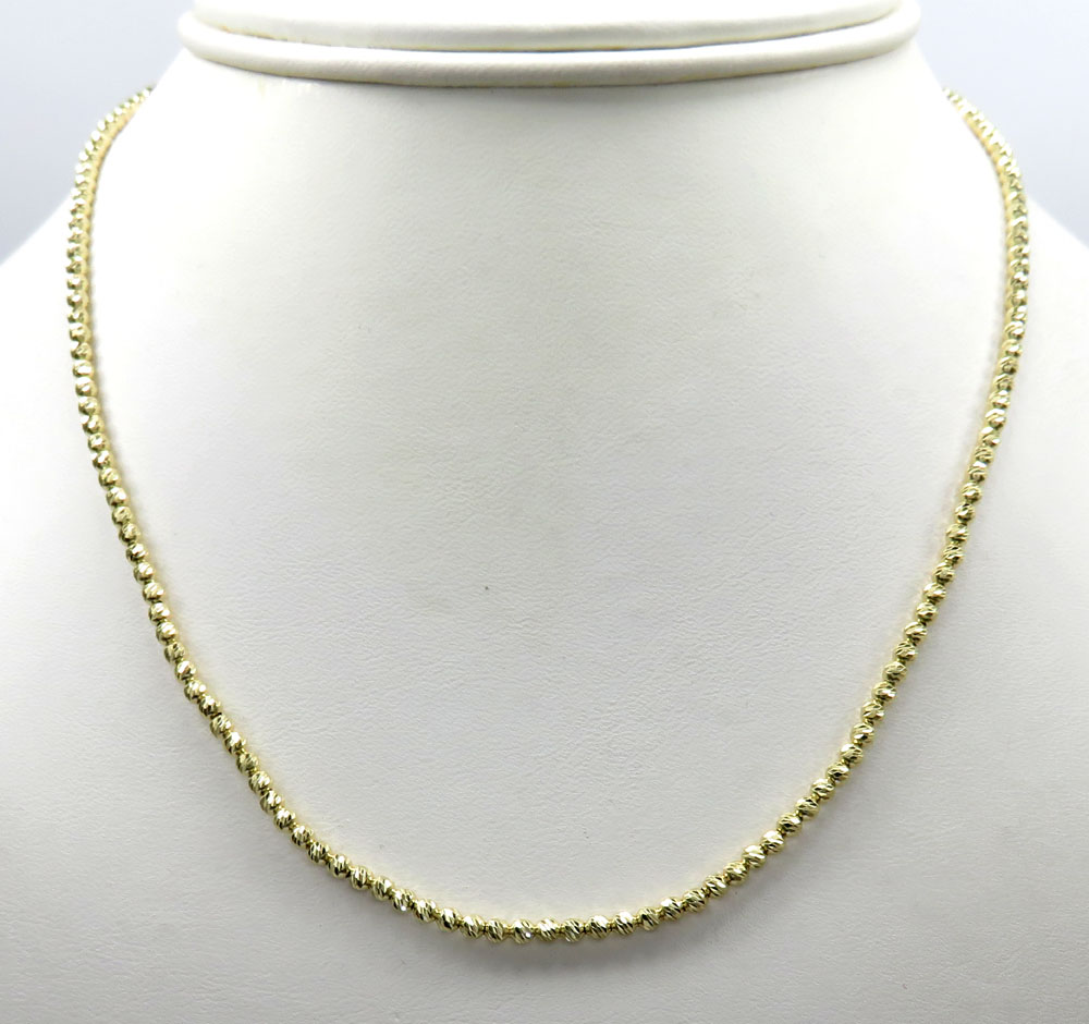 14k yellow gold diamond cut bead chain 16-24 inch 2.3mm