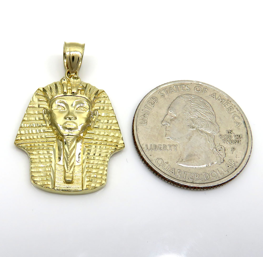10k yellow gold diamond cut small king tut egyptian pendant 