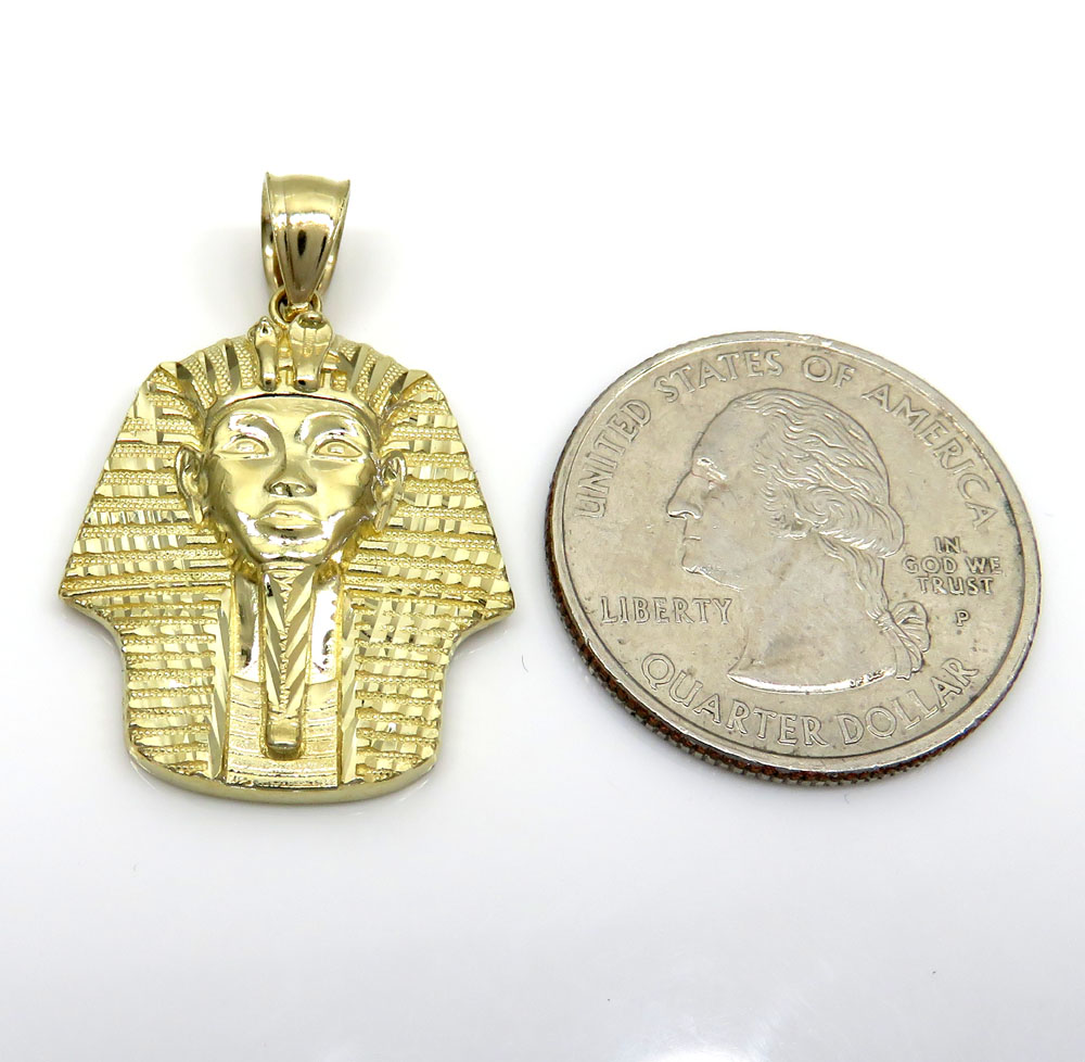 10k yellow gold diamond cut small king tut egyptian pendant  - Image 2