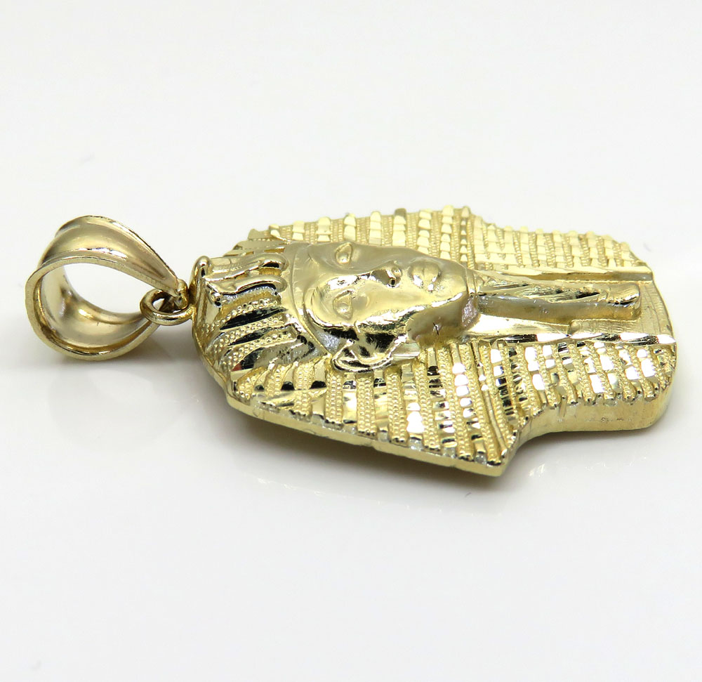 10k yellow gold diamond cut small king tut egyptian pendant 