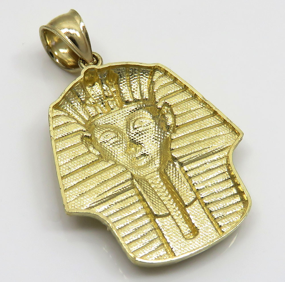 10k yellow gold diamond cut small king tut egyptian pendant 