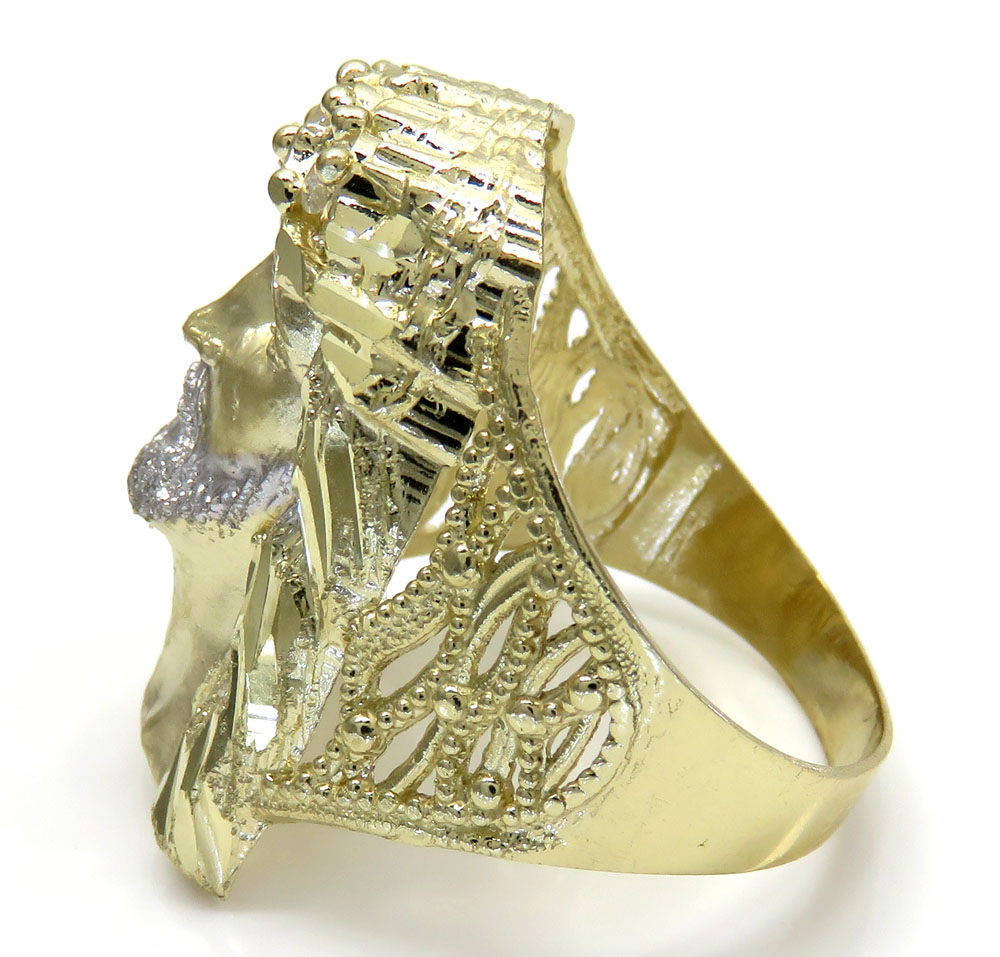 10k yellow gold two tone cz long face jesus ring 0.15ct - Image 3