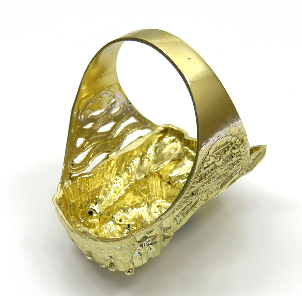 10k yellow gold two tone cz long face jesus ring 0.15ct