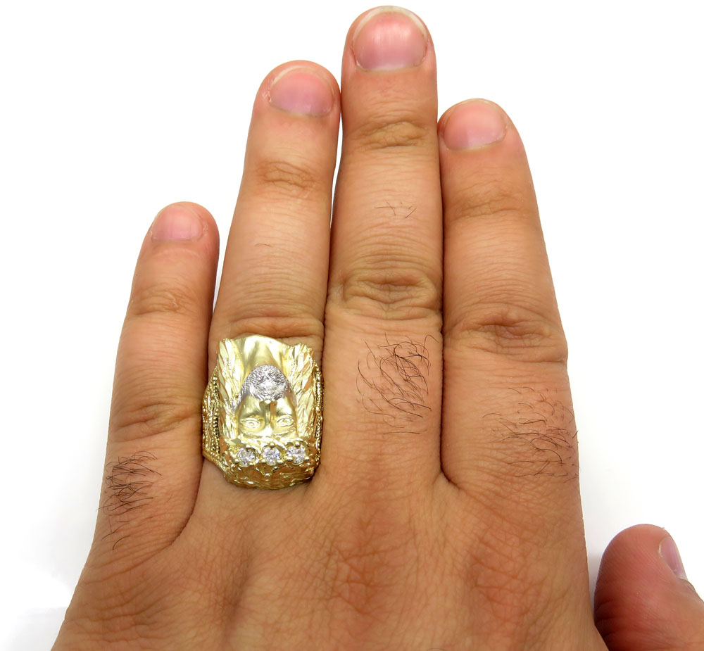 10k yellow gold two tone cz long face jesus ring 0.15ct - Image 5