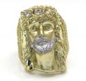 10k yellow gold two tone cz long face jesus ring 0.15ct