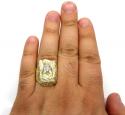 10k yellow gold two tone cz long face jesus ring 0.15ct