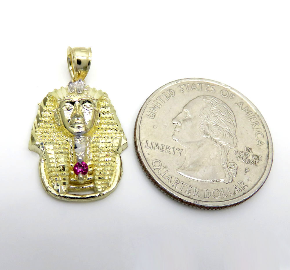 10k yellow gold cz small king tut pharaoh head pendant 0.05ct