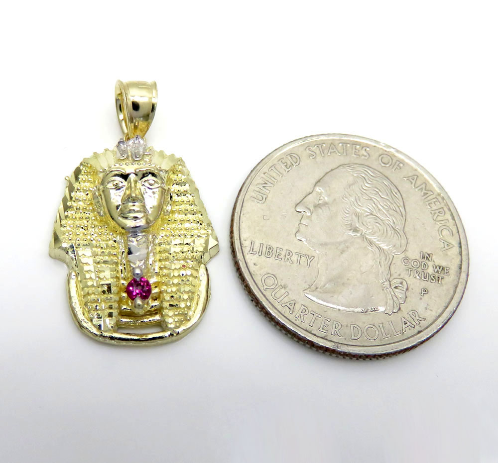 10k yellow gold cz small king tut pharaoh head pendant 0.05ct - Image 2