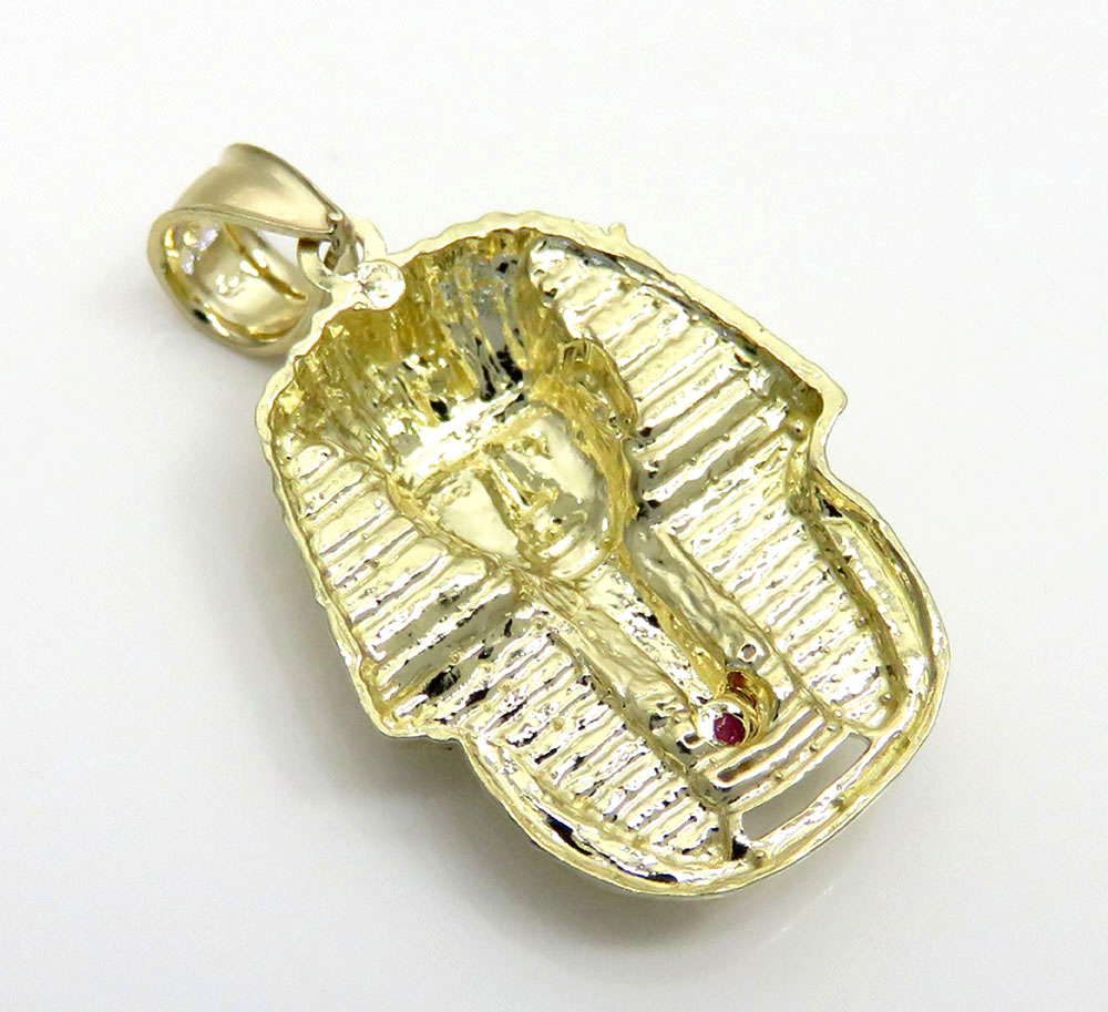 10k yellow gold cz small king tut pharaoh head pendant 0.05ct