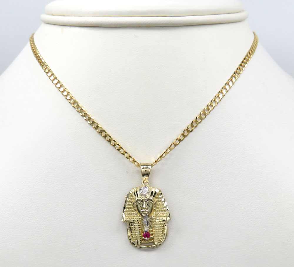 10k yellow gold cz small king tut pharaoh head pendant 0.05ct