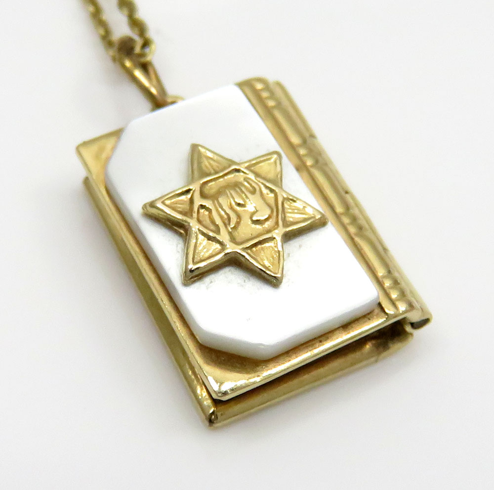14k yellow gold star of david torah book pendant 