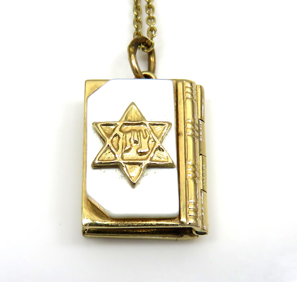 14k yellow gold star of david torah book pendant 