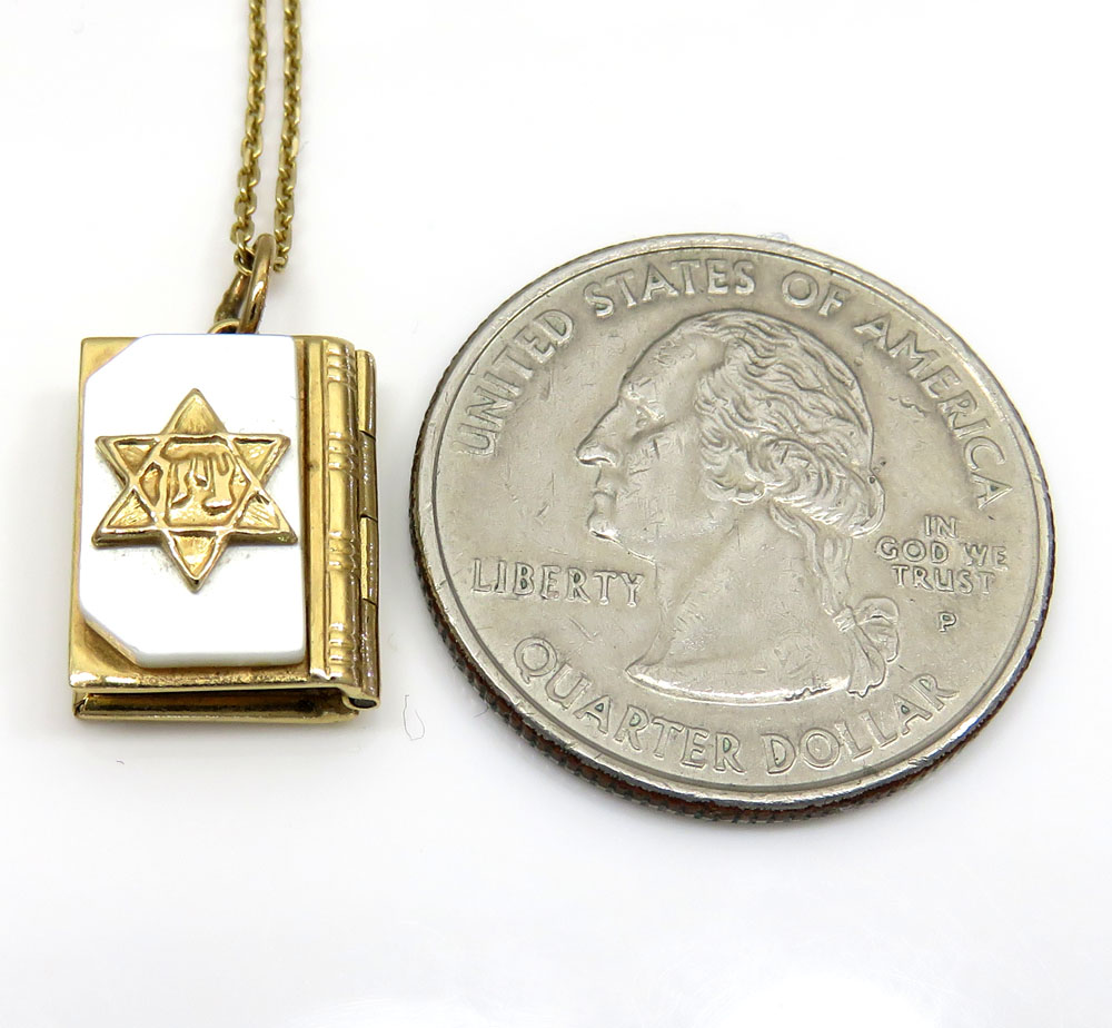 14k yellow gold star of david torah book pendant 