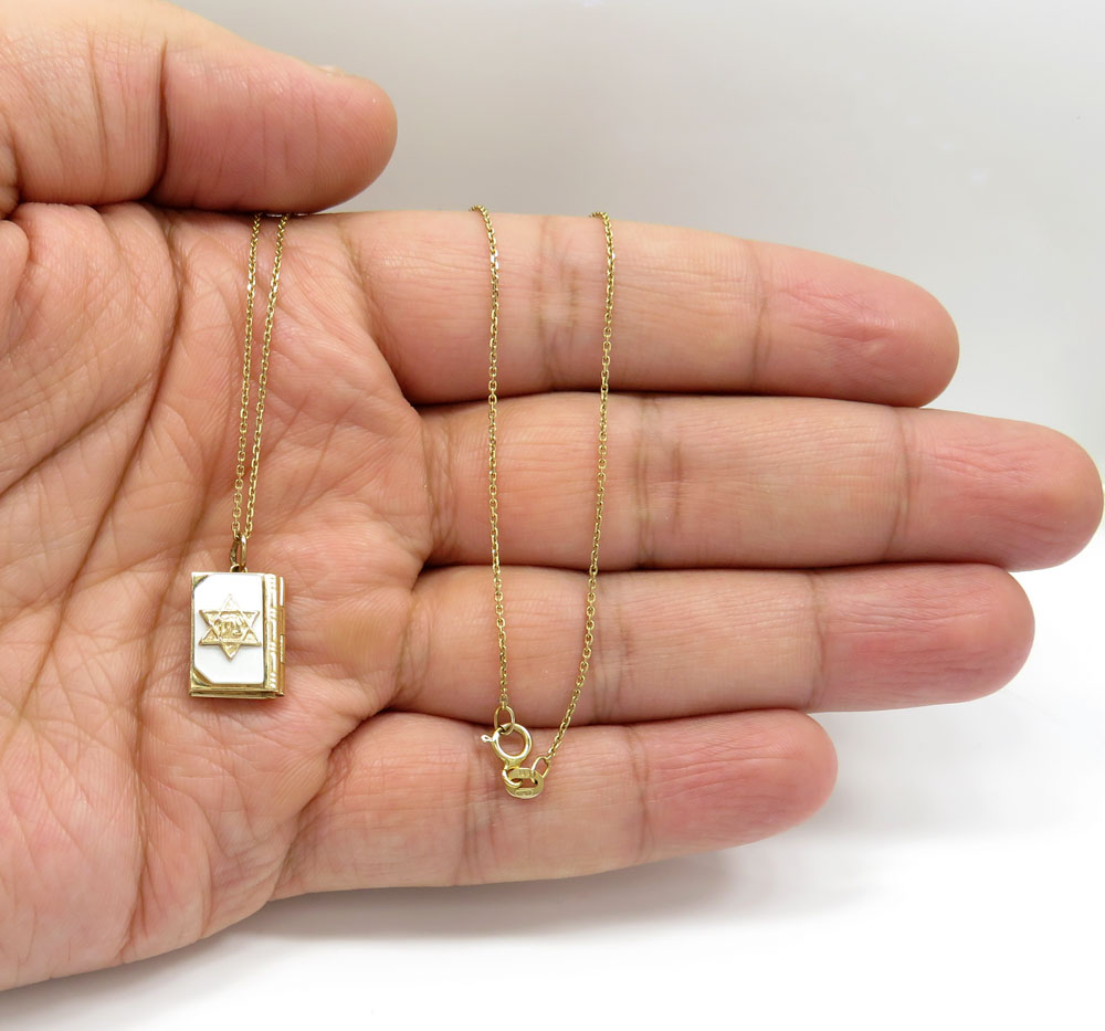 14k yellow gold star of david torah book pendant 