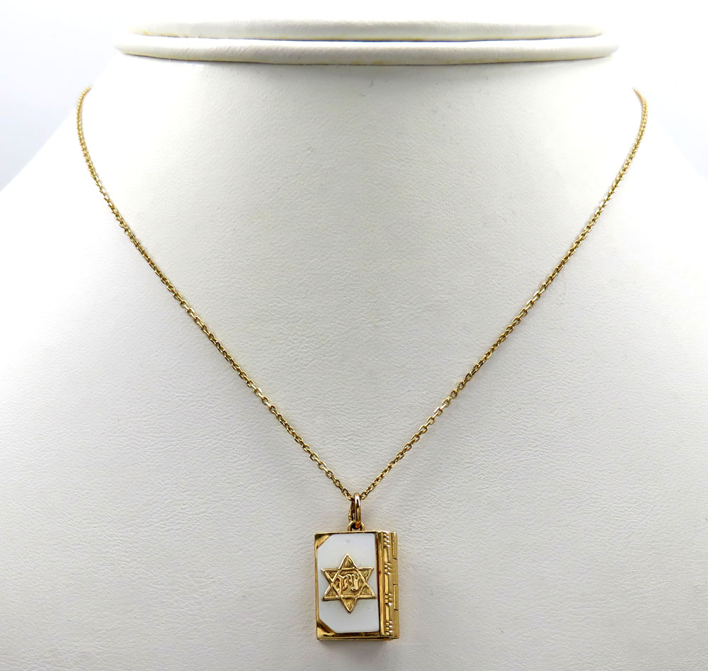 14k yellow gold star of david torah book pendant 