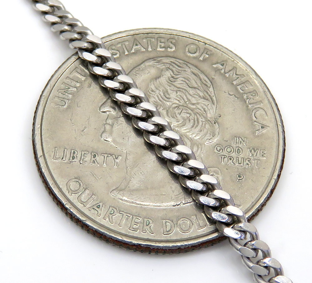 14k white gold skinny tight link miami chain 24 inch 2.80mm