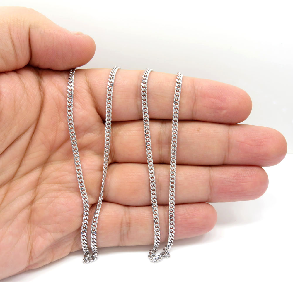 14k white gold skinny tight link miami chain 24 inch 2.80mm