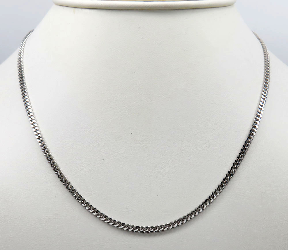 14k white gold skinny tight link miami chain 24 inch 2.80mm