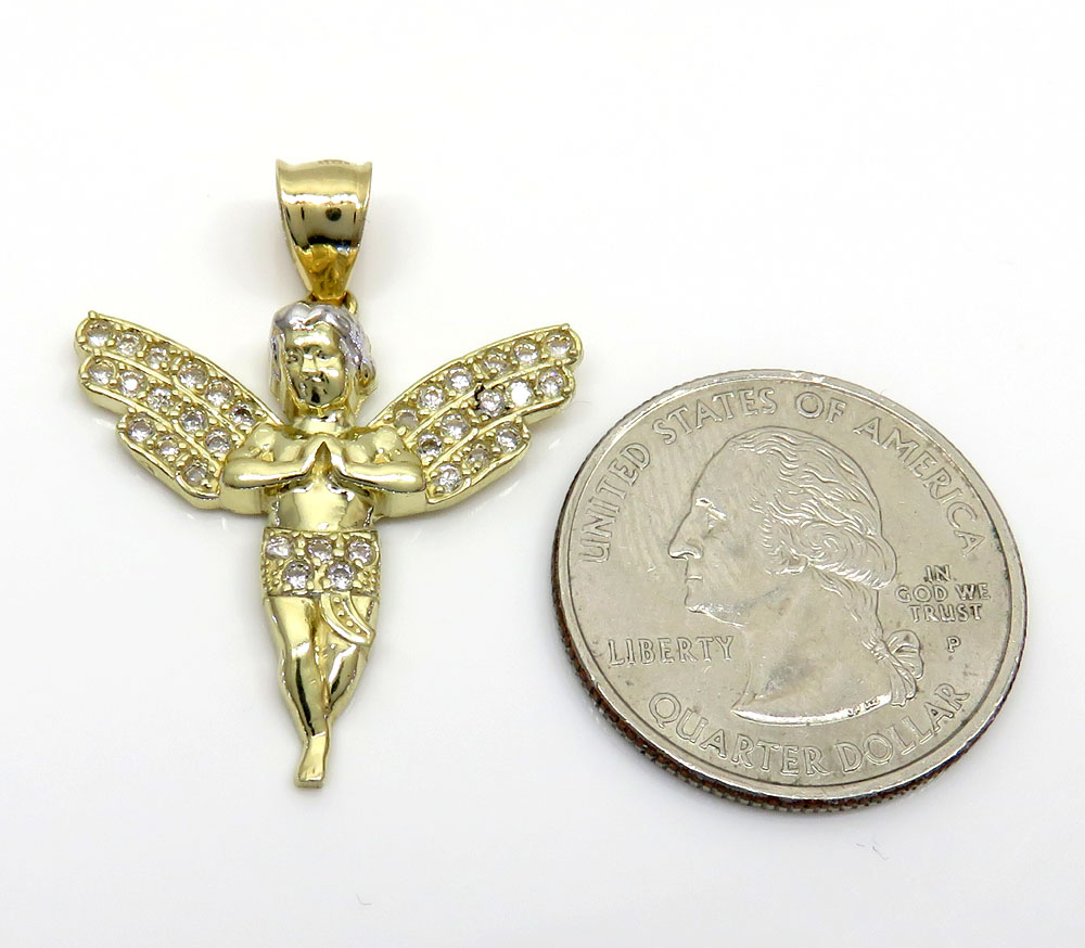 10k yellow gold small cz praying baby cherub angel pendant 1.00ct