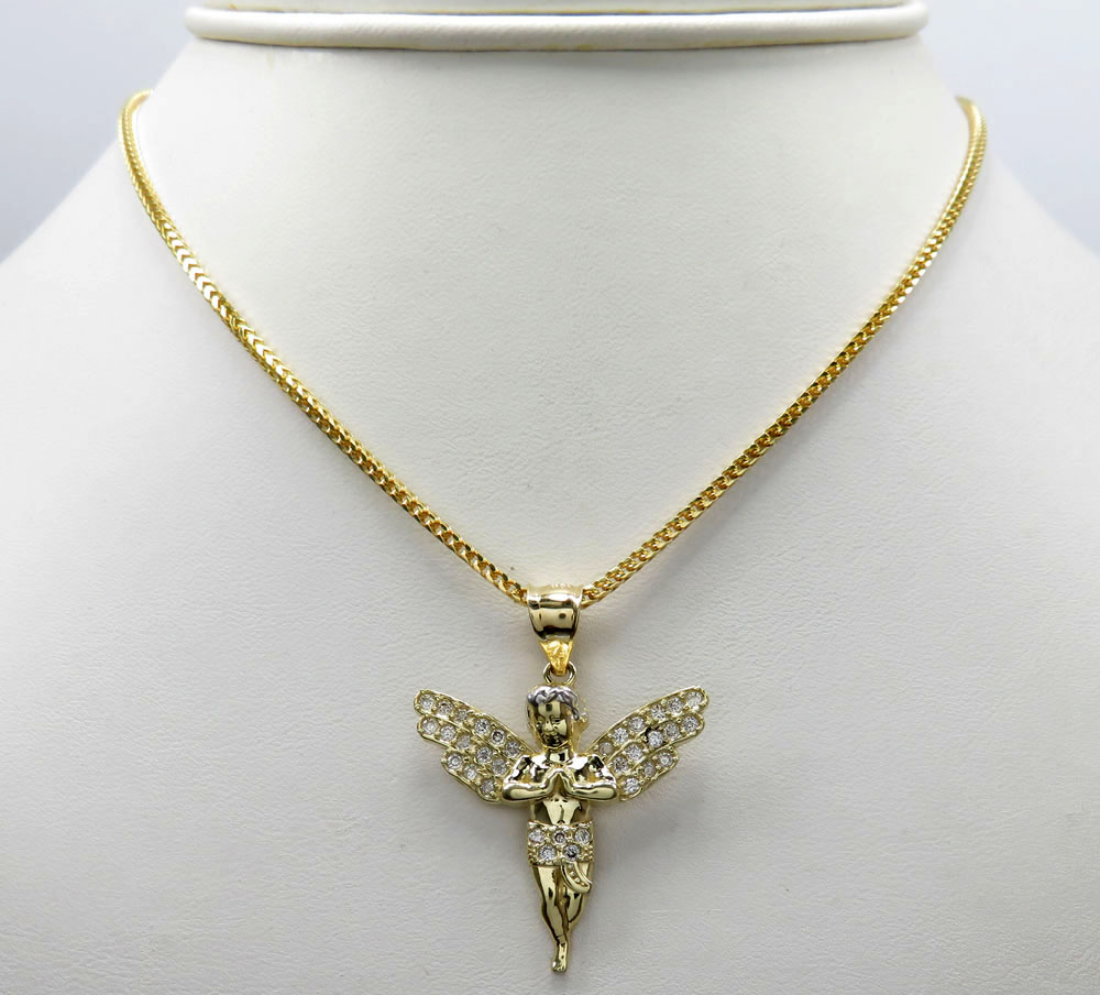 10k yellow gold small cz praying baby cherub angel pendant 1.00ct