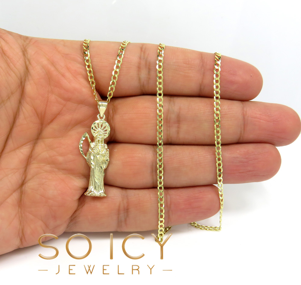 10k yellow gold small grim reaper pendant with 20-26 inch 2.60mm cuban chain