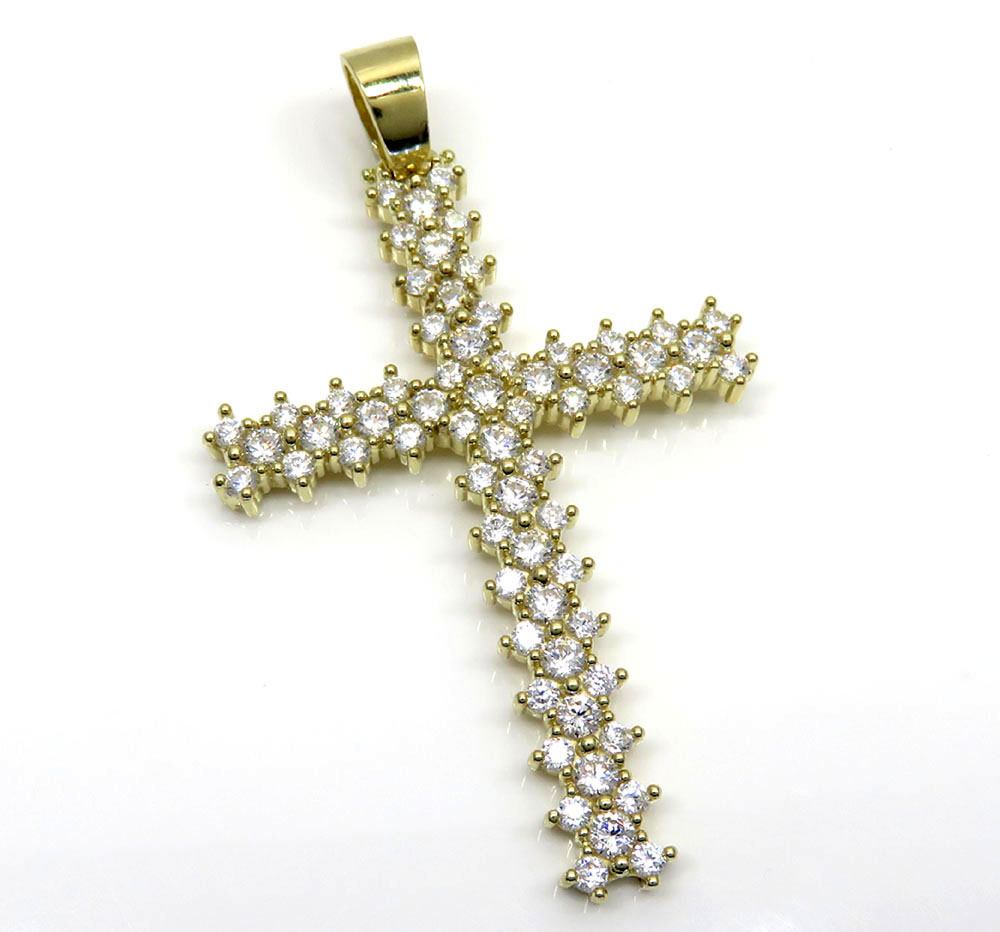 10k yellow gold large round prong cz cross 5.60ct