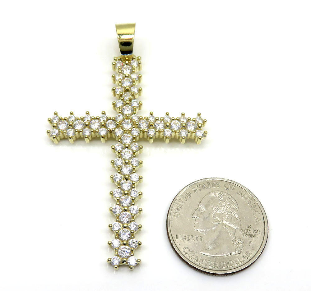 10k yellow gold large round prong cz cross 5.60ct - Image 3