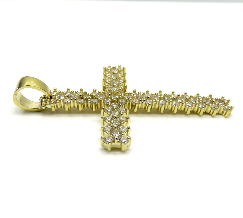 10k yellow gold large round prong cz cross 5.60ct