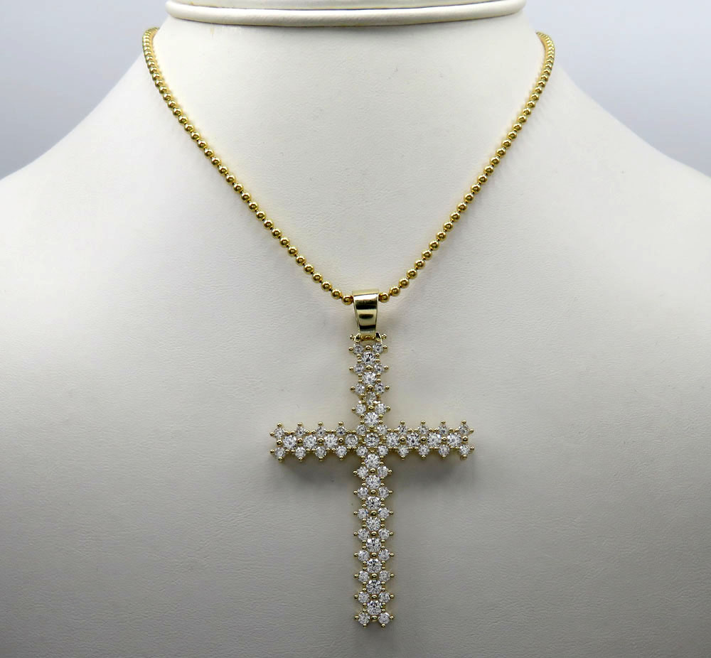10k yellow gold large round prong cz cross 5.60ct