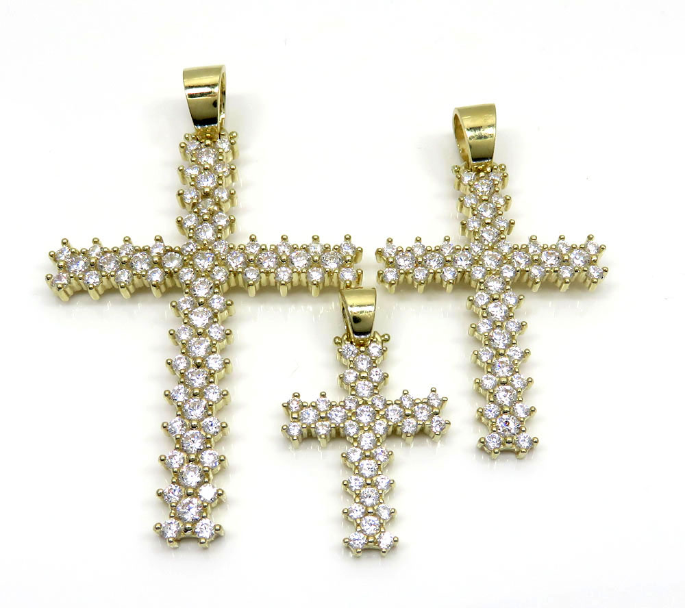 10k yellow gold large round prong cz cross 5.60ct
