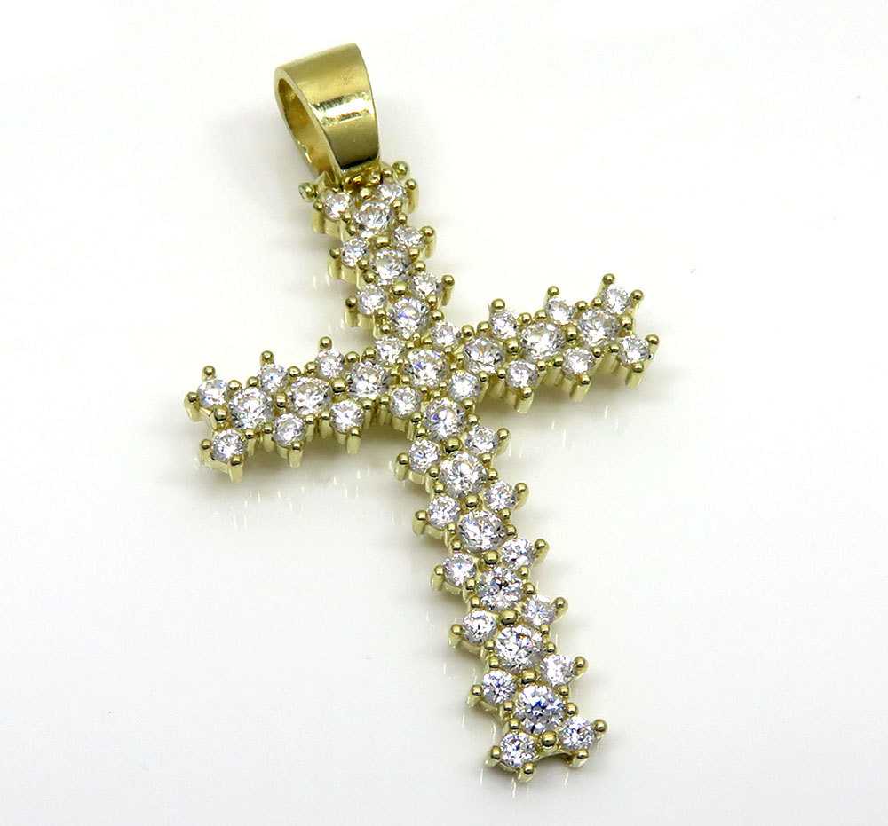10k yellow gold medium round prong cz cross 4.30ct