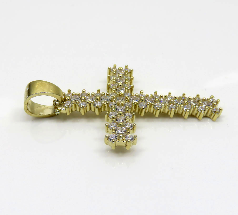 10k yellow gold medium round prong cz cross 4.30ct
