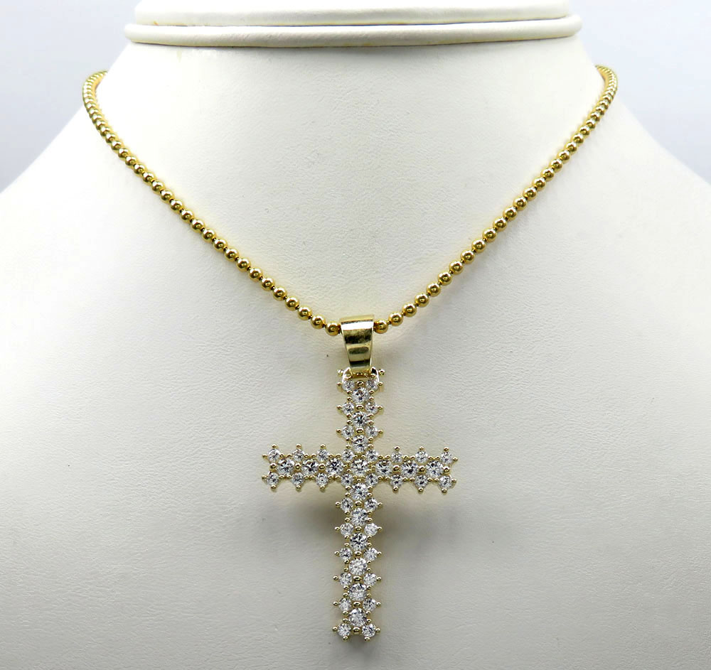 10k yellow gold medium round prong cz cross 4.30ct