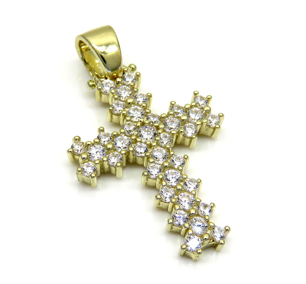 10k yellow gold small round prong cz cross 3.00ct