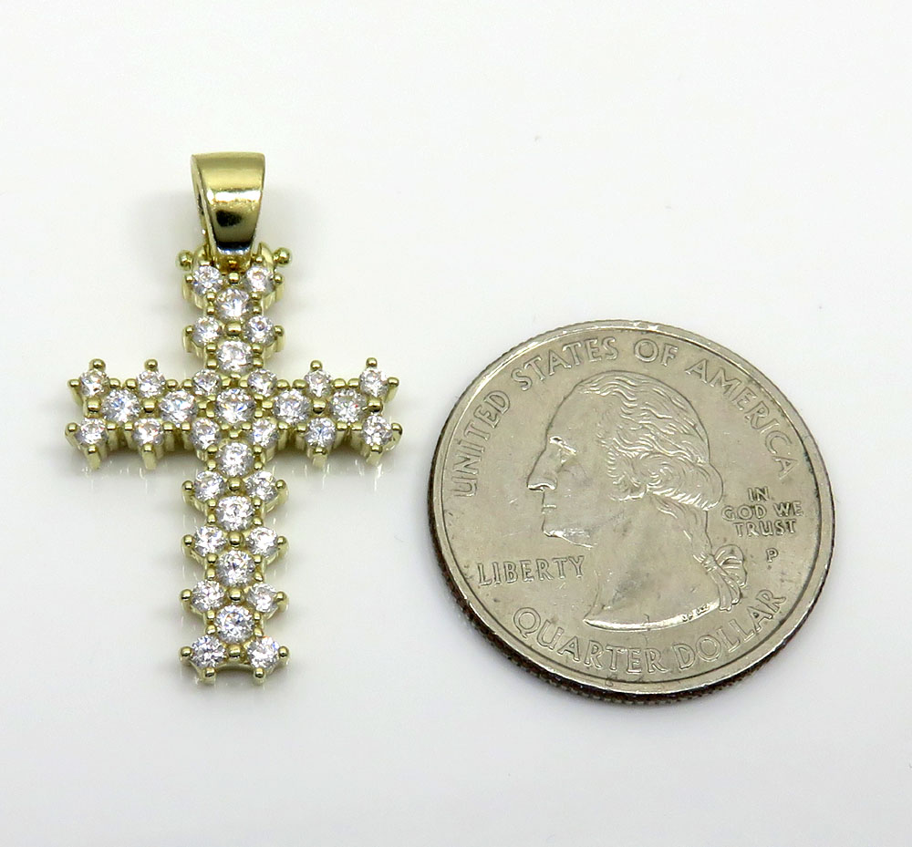 10k yellow gold small round prong cz cross 3.00ct - Image 3