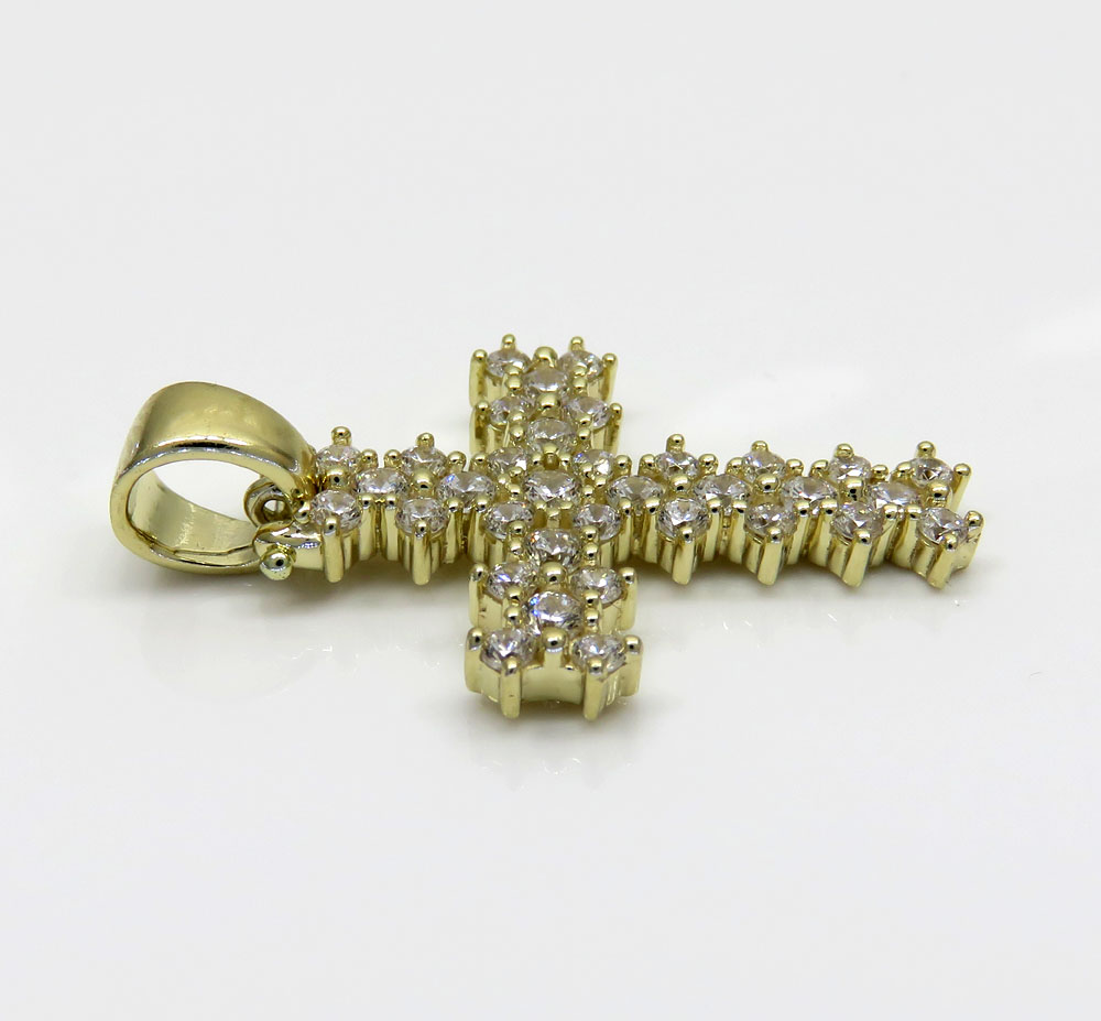 10k yellow gold small round prong cz cross 3.00ct