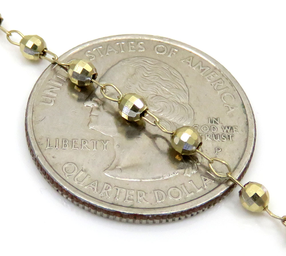 14k yellow gold diamond cut bead rosary chain 26 inch 3mm