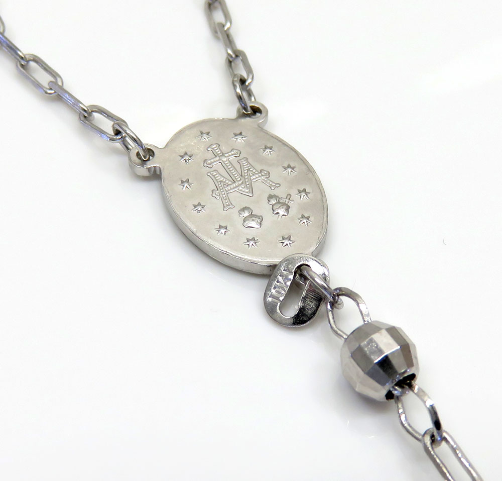 10k white gold diamond cut bead rosary chain 26 inch 5mm