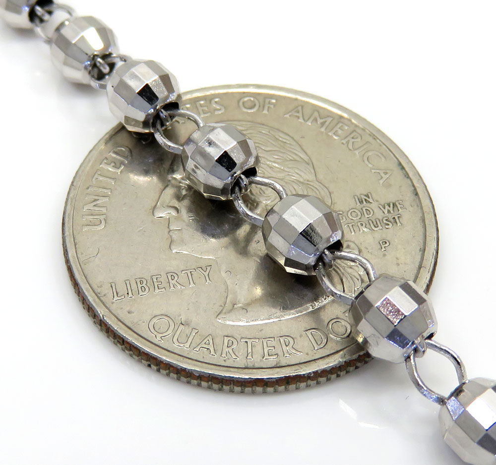 10k white gold diamond cut bead rosary chain 26 inch 5mm - Image 5