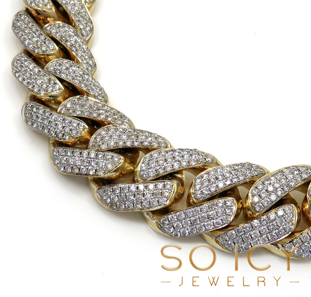 10k solid yellow gold xl diamond miami bracelet 8.50 inch 17mm 11.15ct