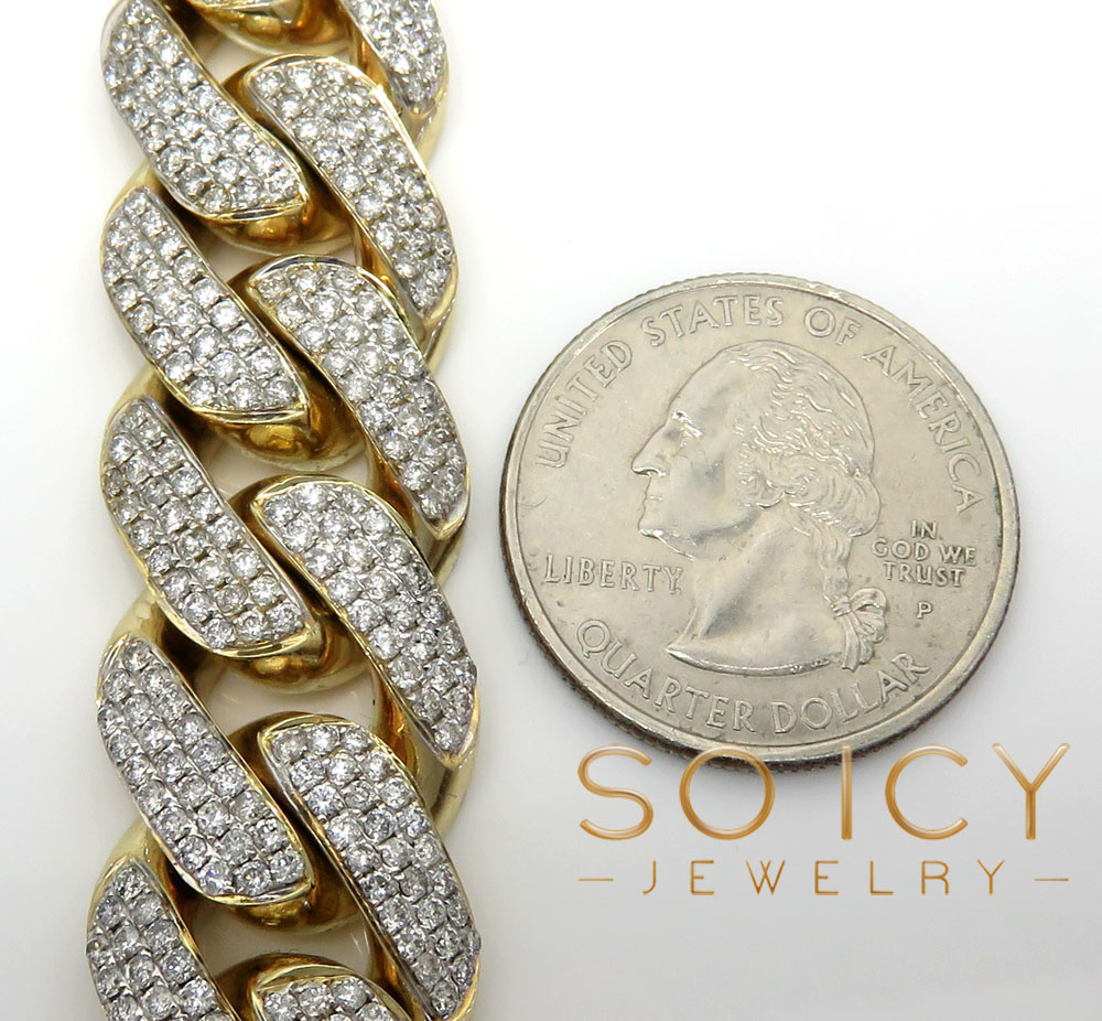 10k solid yellow gold xl diamond miami bracelet 8.50 inch 17mm 11.15ct