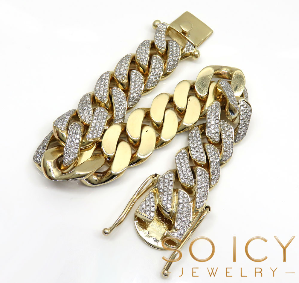 10k solid yellow gold xl diamond miami bracelet 8.50 inch 17mm 11.15ct