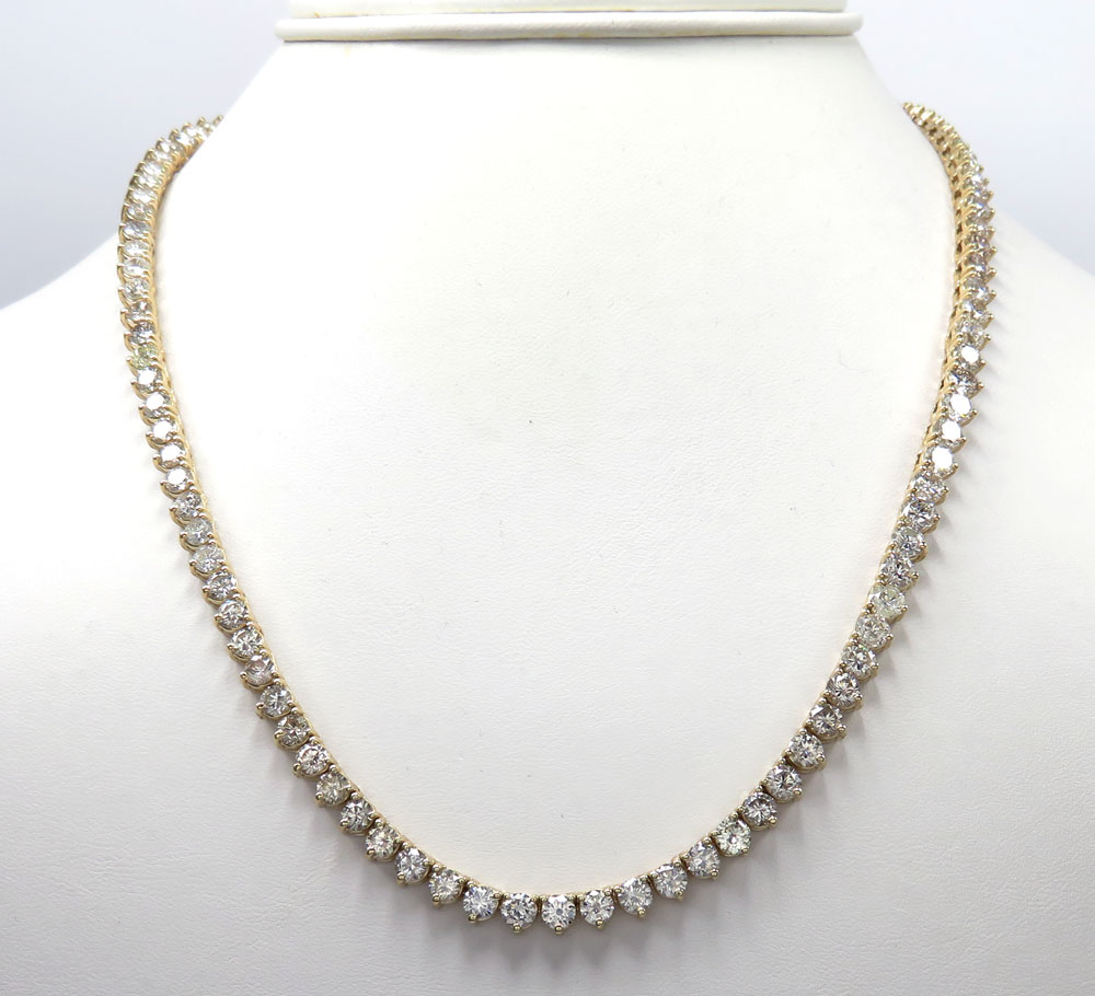 14k yellow gold 3 prong round diamond tennis link chain 27.50 inches 4.80mm 35.00ct - Image 6