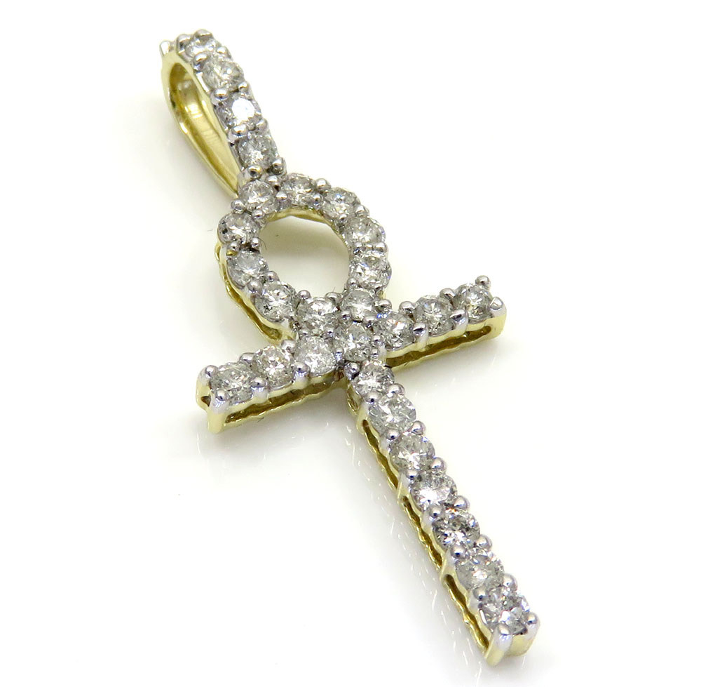 10k yellow gold twenty eight diamond small fancy ankh cross 0.80ct