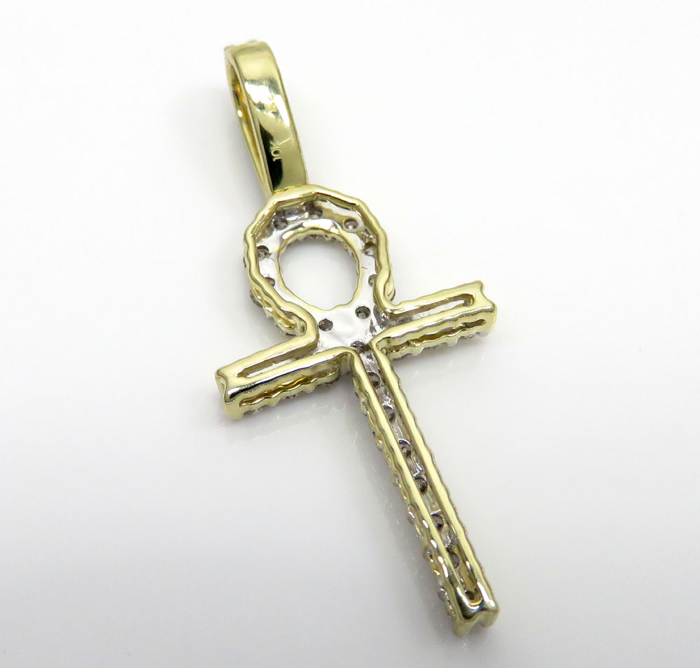 10k yellow gold twenty eight diamond small fancy ankh cross 0.80ct