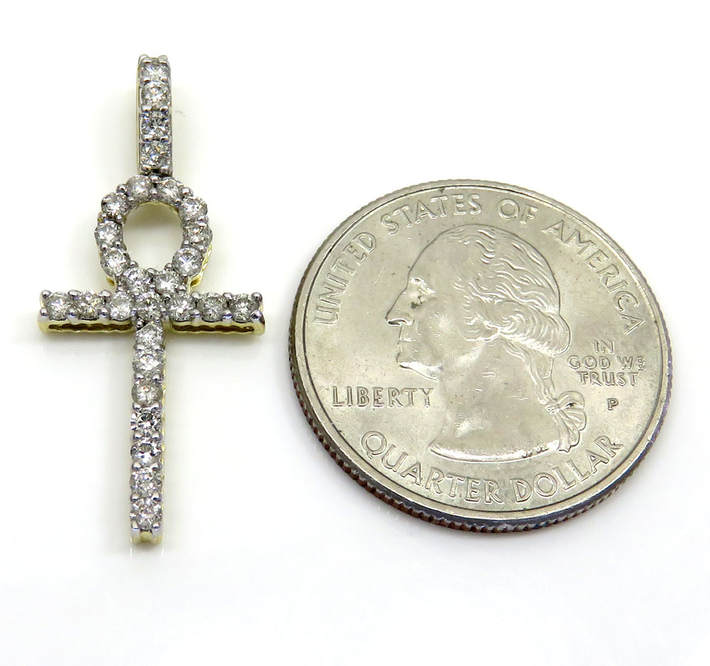 10k yellow gold twenty eight diamond small fancy ankh cross 0.80ct