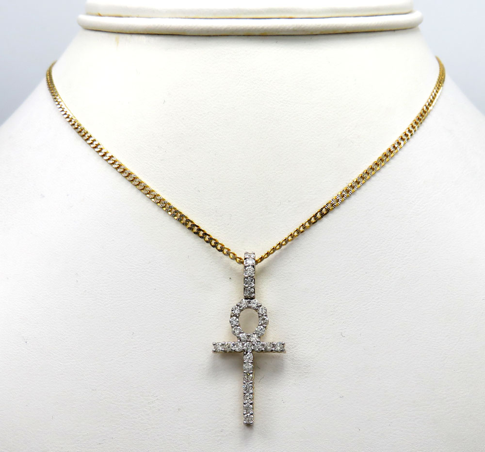 10k yellow gold twenty eight diamond small fancy ankh cross 0.80ct