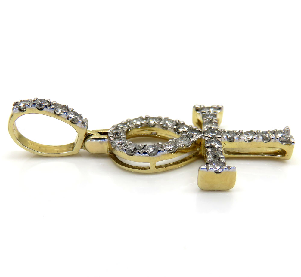 10k yellow gold twenty seven diamond short ankh cross 0.53ct 